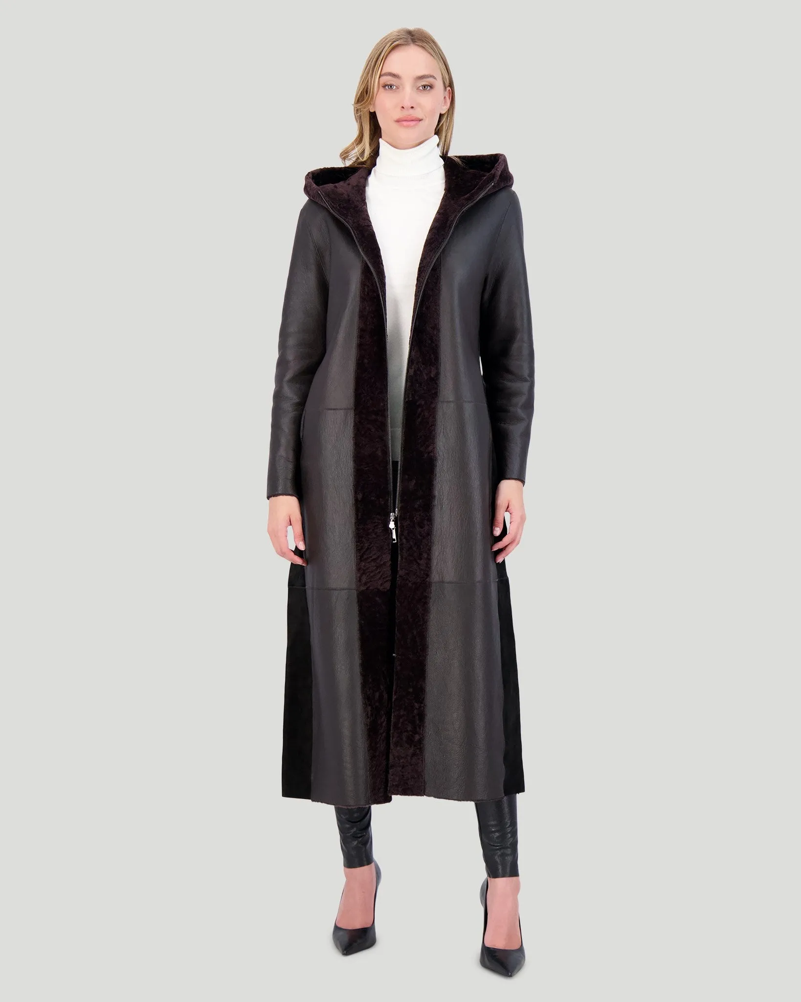 Select Shearling Lamb Zip Parka with Belt