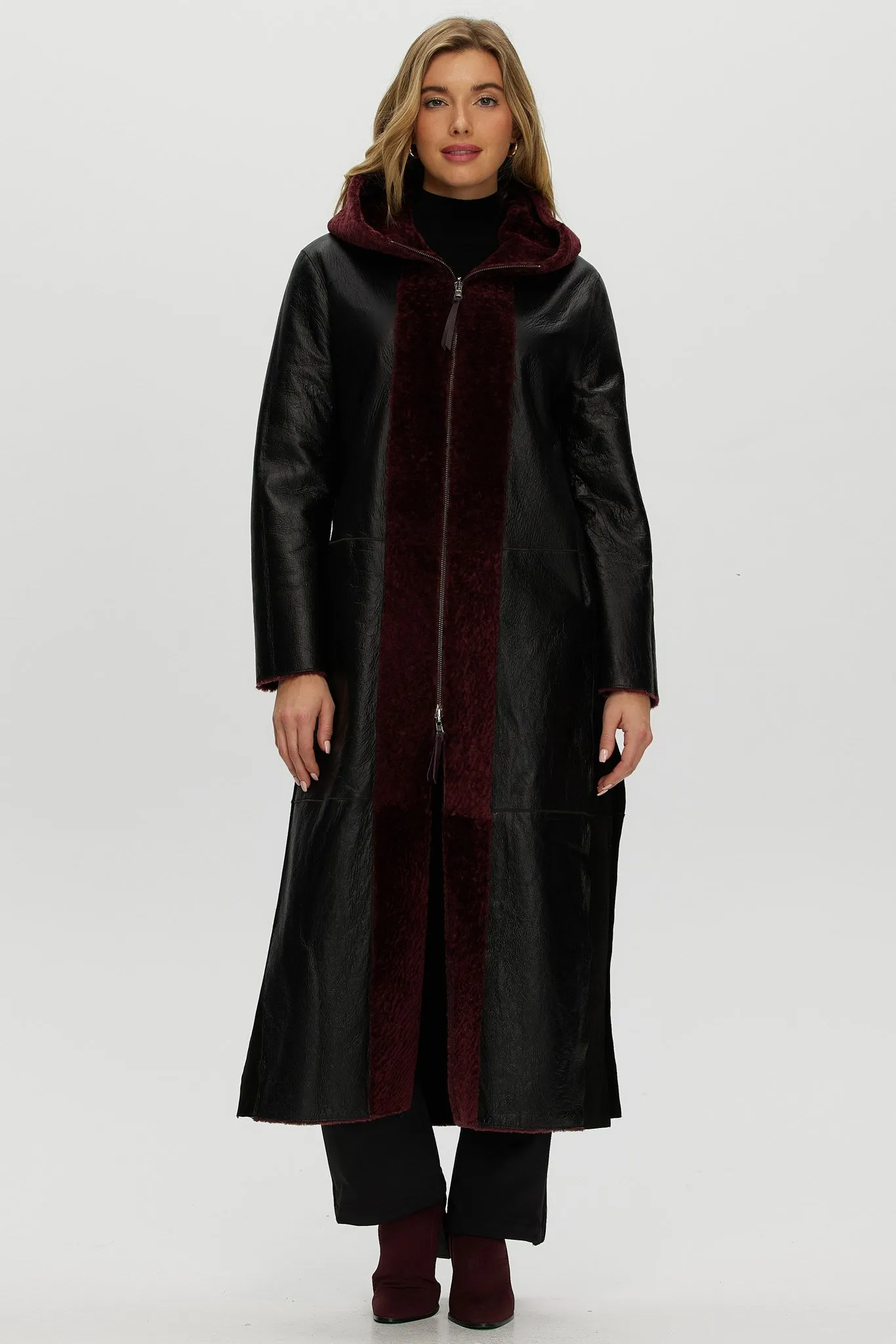 Select Shearling Lamb Zip Parka with Belt