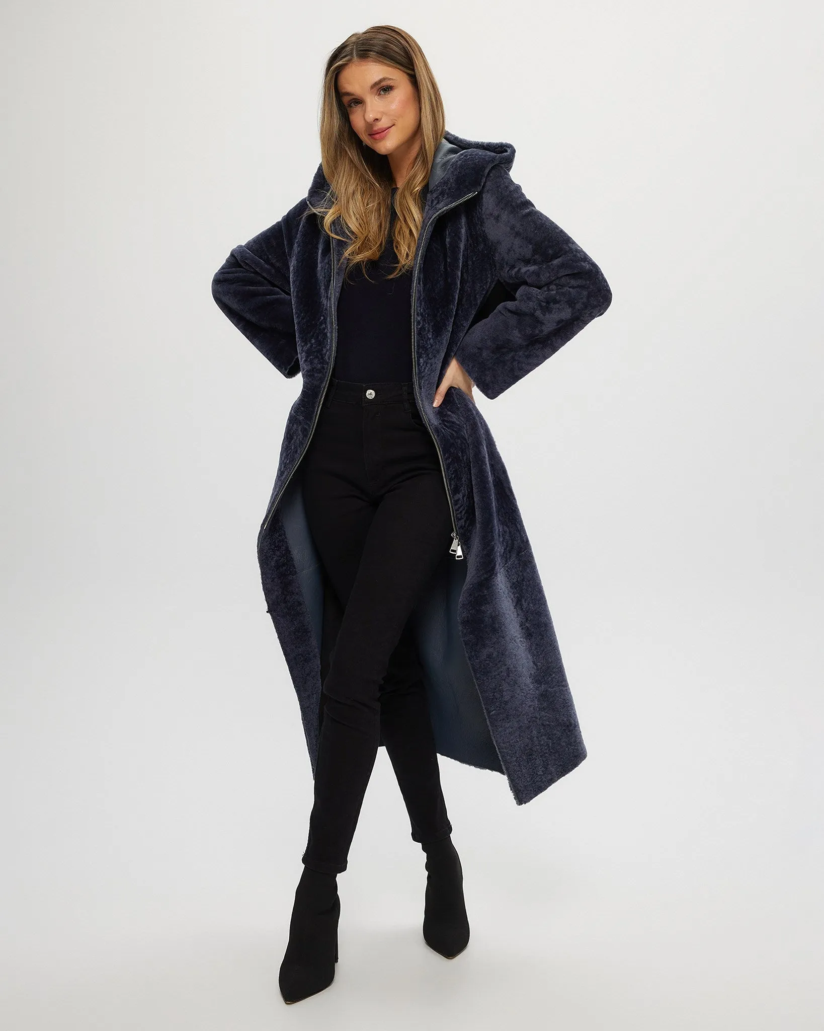 Select Shearling Lamb Zip Parka with Belt
