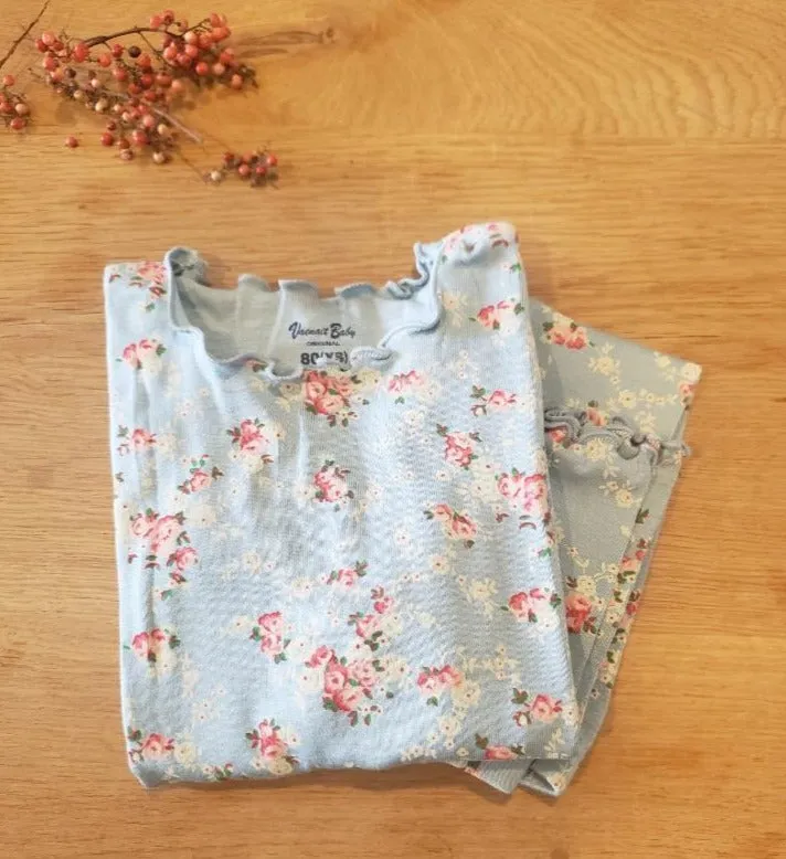 Shirring Flower Mint Modal Long Sleeve Pajama