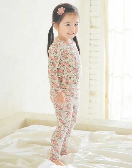 Shirring Pink Flower Modal Long Sleeve Pajama