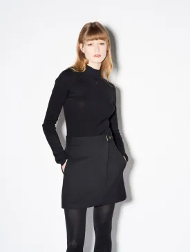 Short black double gabardine skirt