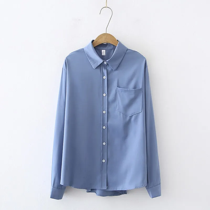 Simple Women Shirts Fashion Office Ladies Button Up Long Sleeve Shirts White Turn Down Collar Casual Solid White Korean Top