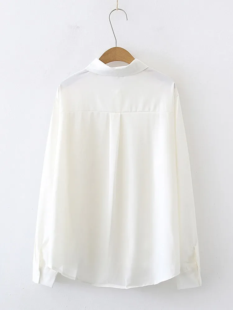 Simple Women Shirts Fashion Office Ladies Button Up Long Sleeve Shirts White Turn Down Collar Casual Solid White Korean Top