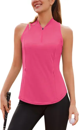 Sleeveless Golf Shirt Racerback Polo Shirts for Women Quarter Zip Quick Dry UPF 50  Tennis Tank Tops with Pocket