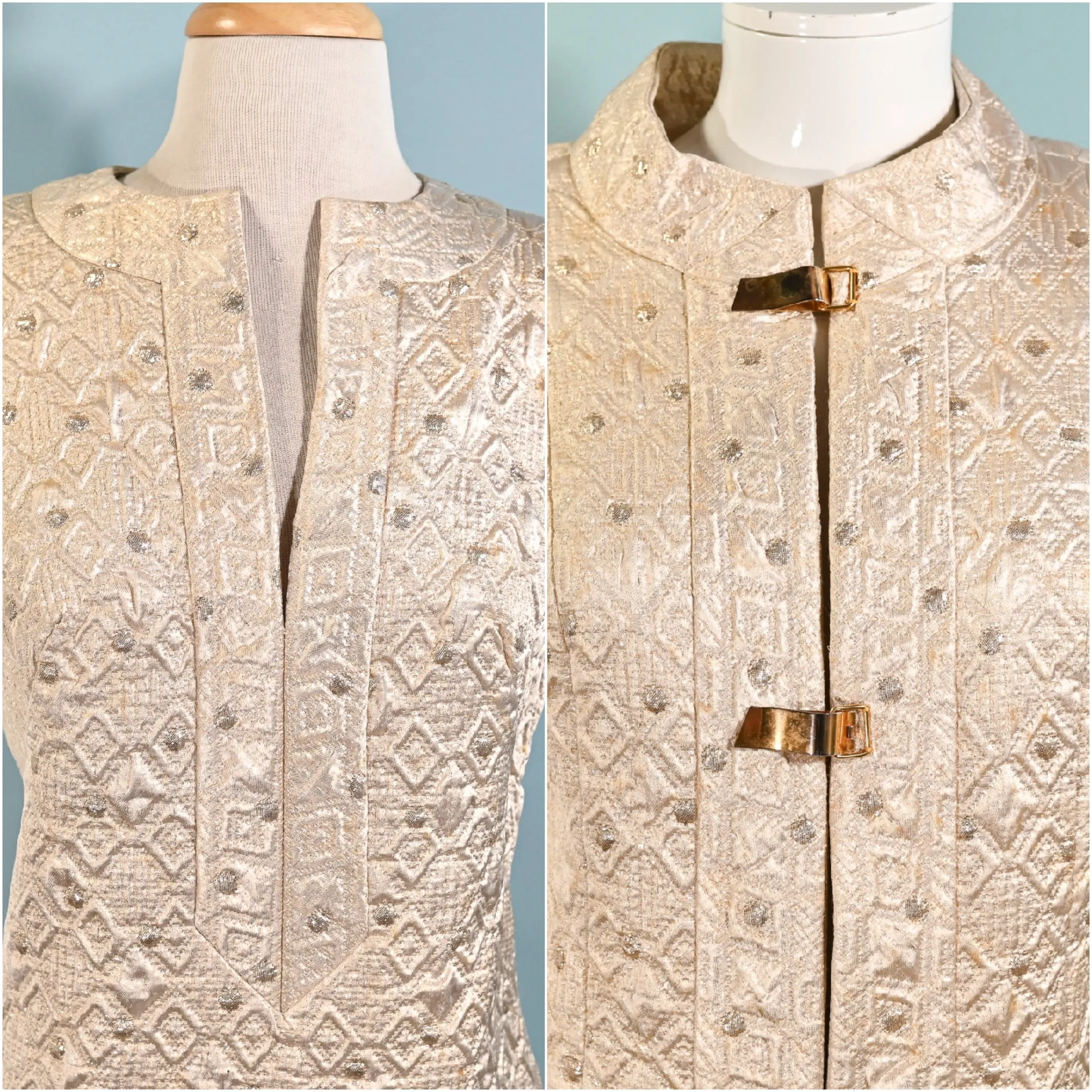 SOLD Vintage 60s Brocade Cocktail Suit, Coat/Mini Dress 2 Pc Set