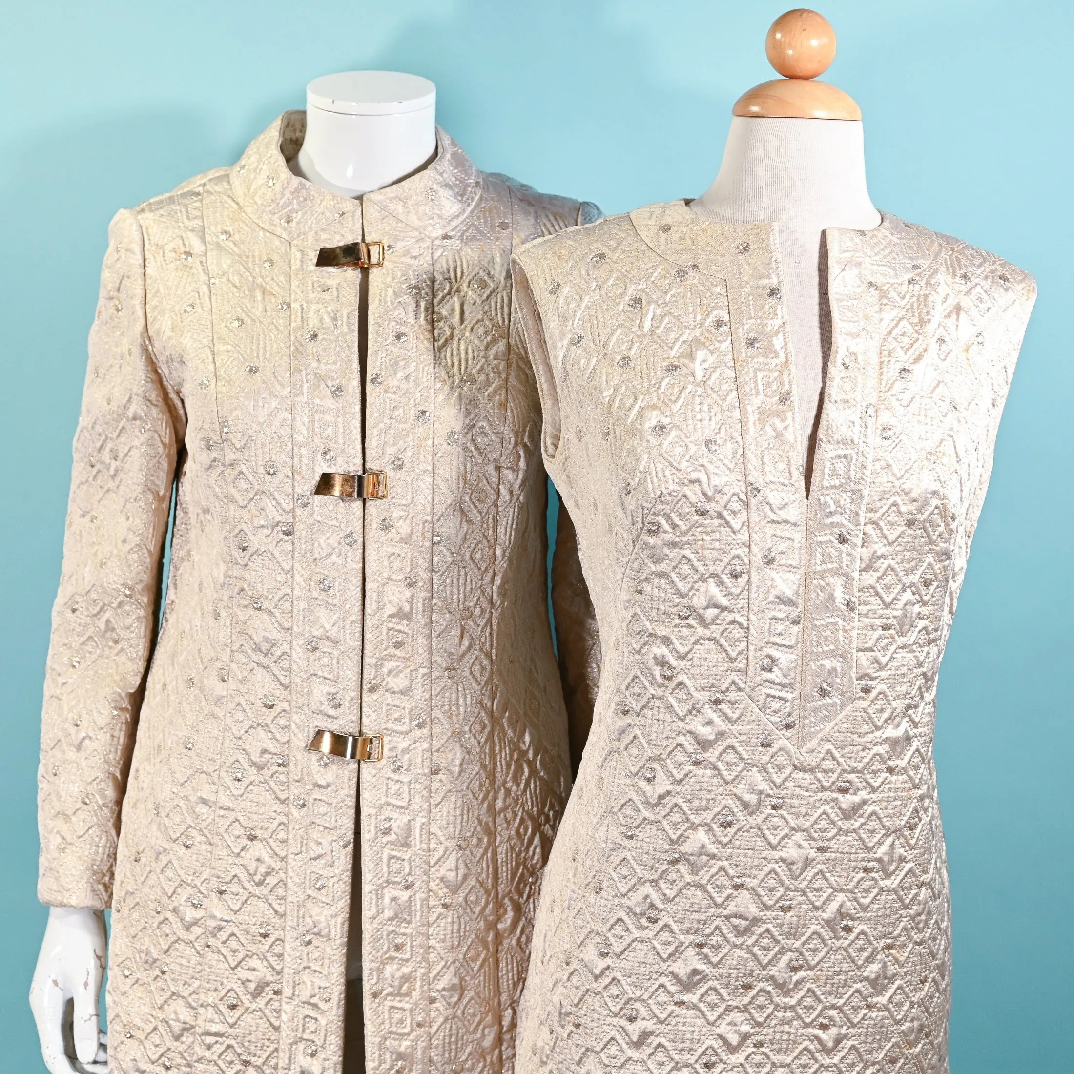 SOLD Vintage 60s Brocade Cocktail Suit, Coat/Mini Dress 2 Pc Set