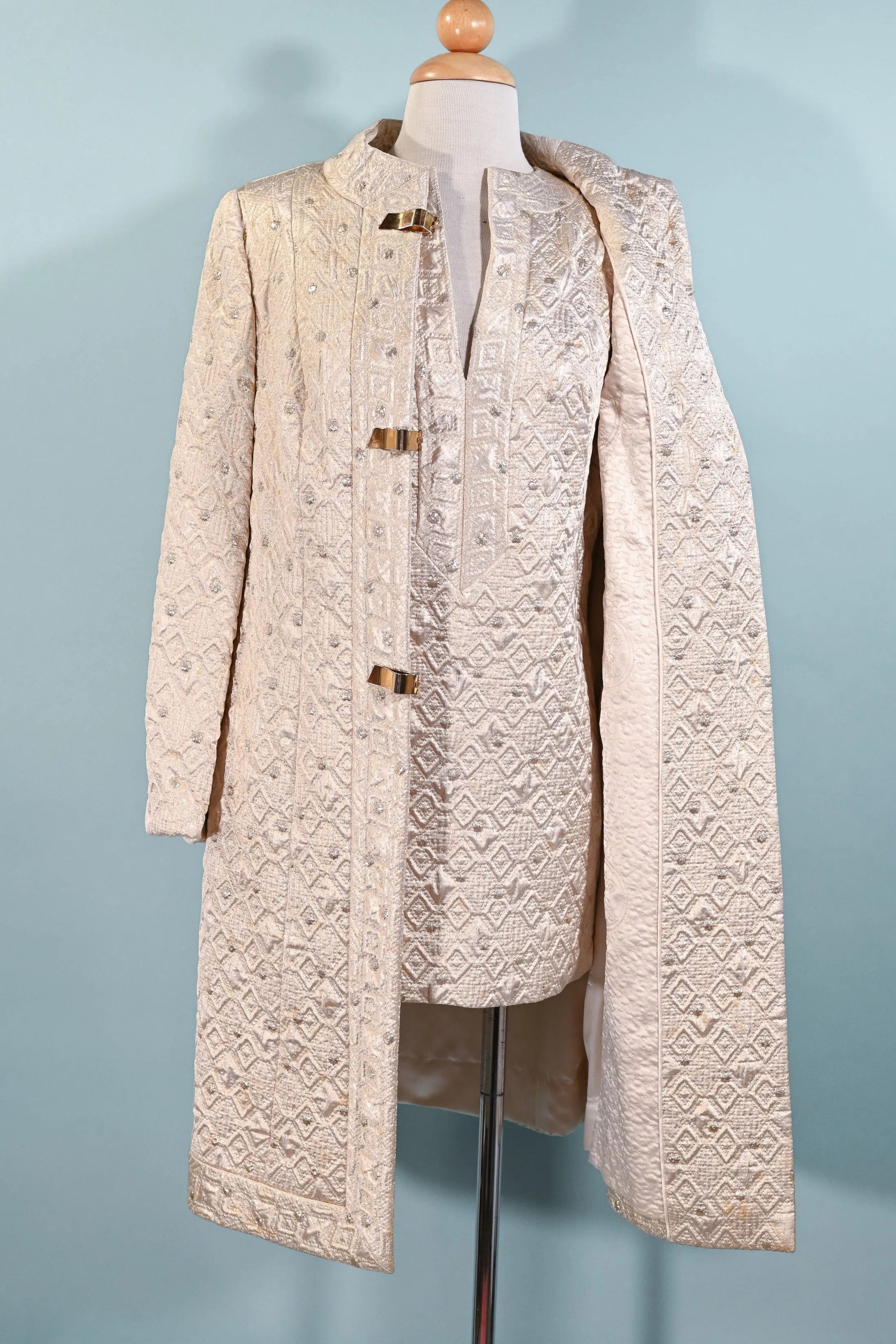 SOLD Vintage 60s Brocade Cocktail Suit, Coat/Mini Dress 2 Pc Set