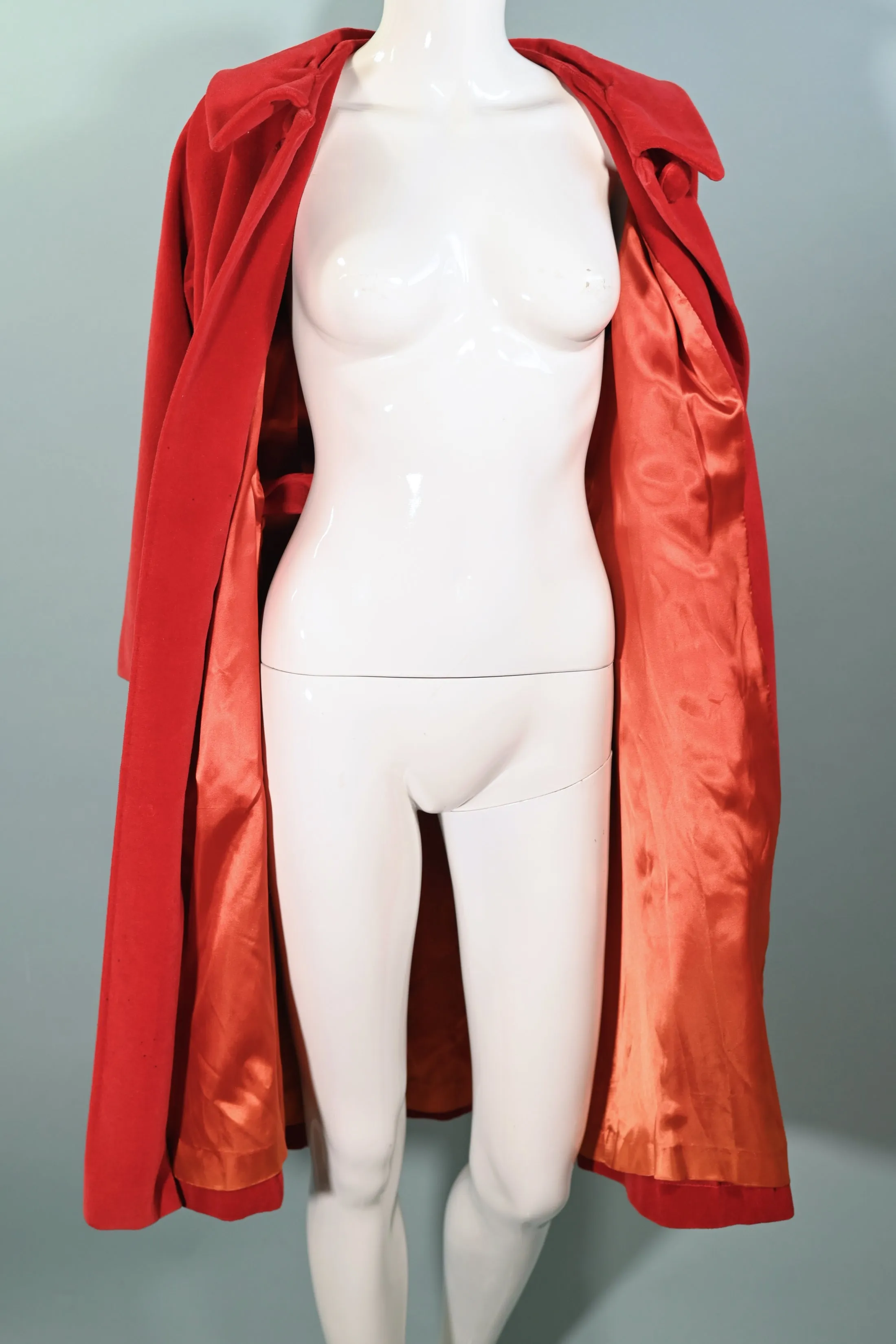 SOLD Vintage 60s Red Velvet Swing/Belted Overcoat S/M