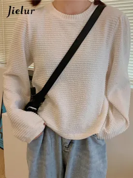 Solid Color All-match Long-sleeved T Shirt Women Round Collar Beige Female Tops  Spring Autumn Fashion Black T-shirts