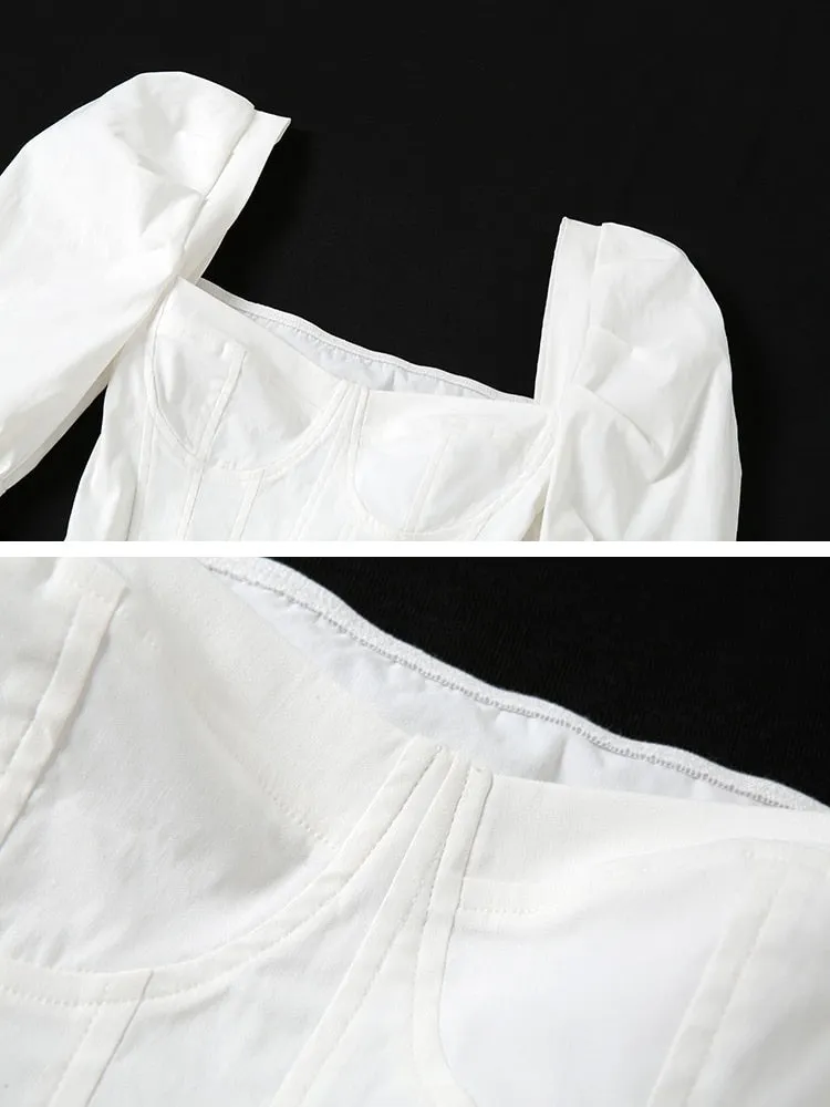 Spring T Shirts For Women Square Collar Long Sleeve Patchwork Folds Pullover Minimalist Loose T Shirt Female