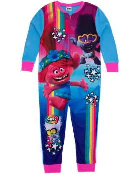 Trolls Girls Blue All In One Fleece Nightwear Pyjamas