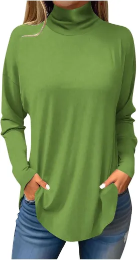 Turtleneck Shirt Women Long Sleeve Mock Turtle Necks Cute Fall Tops Casual Tunics or Tops to Wear with Leggings