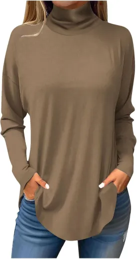 Turtleneck Shirt Women Long Sleeve Mock Turtle Necks Cute Fall Tops Casual Tunics or Tops to Wear with Leggings