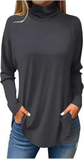 Turtleneck Shirt Women Long Sleeve Mock Turtle Necks Cute Fall Tops Casual Tunics or Tops to Wear with Leggings