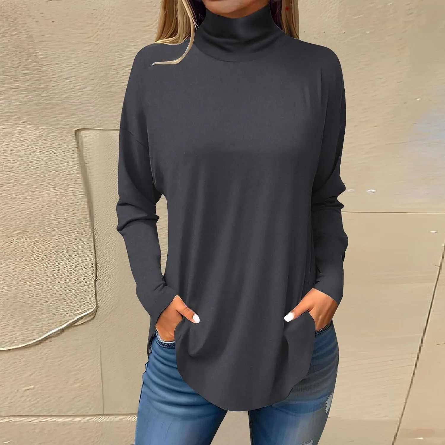 Turtleneck Shirt Women Long Sleeve Mock Turtle Necks Cute Fall Tops Casual Tunics or Tops to Wear with Leggings