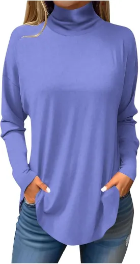 Turtleneck Shirt Women Long Sleeve Mock Turtle Necks Cute Fall Tops Casual Tunics or Tops to Wear with Leggings