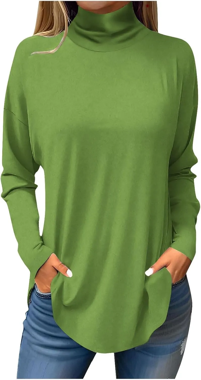Turtleneck Shirt Women Long Sleeve Mock Turtle Necks Cute Fall Tops Casual Tunics or Tops to Wear with Leggings