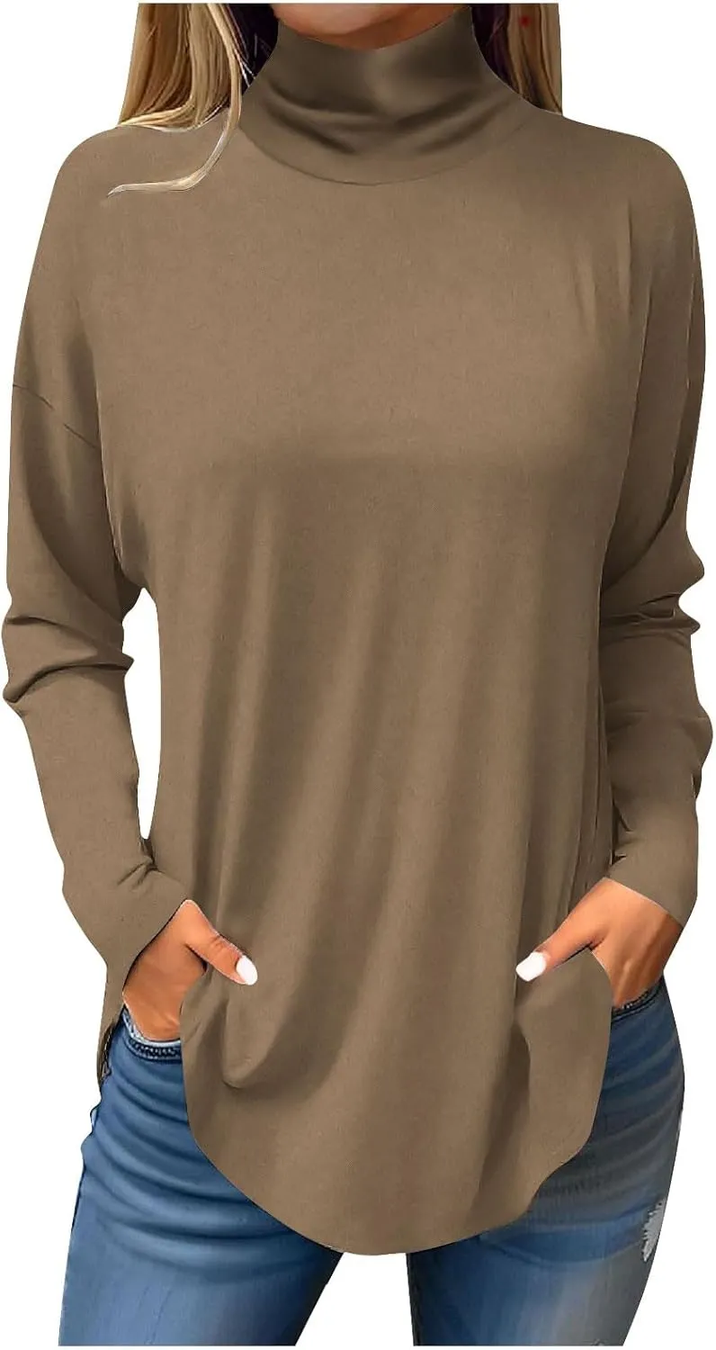 Turtleneck Shirt Women Long Sleeve Mock Turtle Necks Cute Fall Tops Casual Tunics or Tops to Wear with Leggings