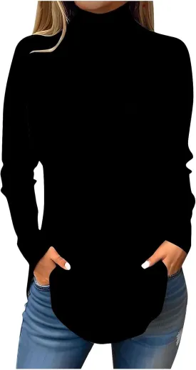 Turtleneck Shirt Women Long Sleeve Mock Turtle Necks Cute Fall Tops Casual Tunics or Tops to Wear with Leggings