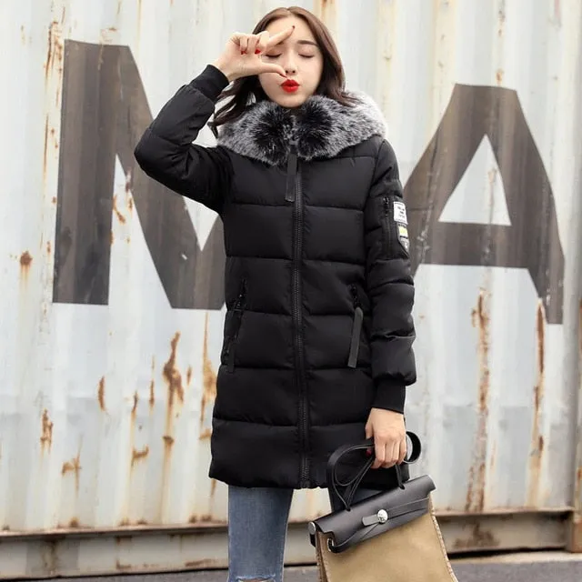 VenusFox Long Parka Hooded Jacket With Fur collar