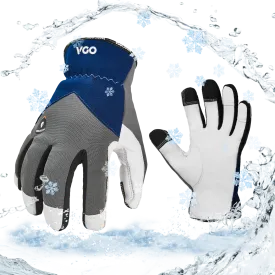 VGO 1 Pair 0℃/32°F Winter Leather Work Gloves, Cold Weather Waterproof Safety Work Gloves,Cold Storage or Freezer Use,with 3M Thinsulate Lining (Grey, GA7711FW)
