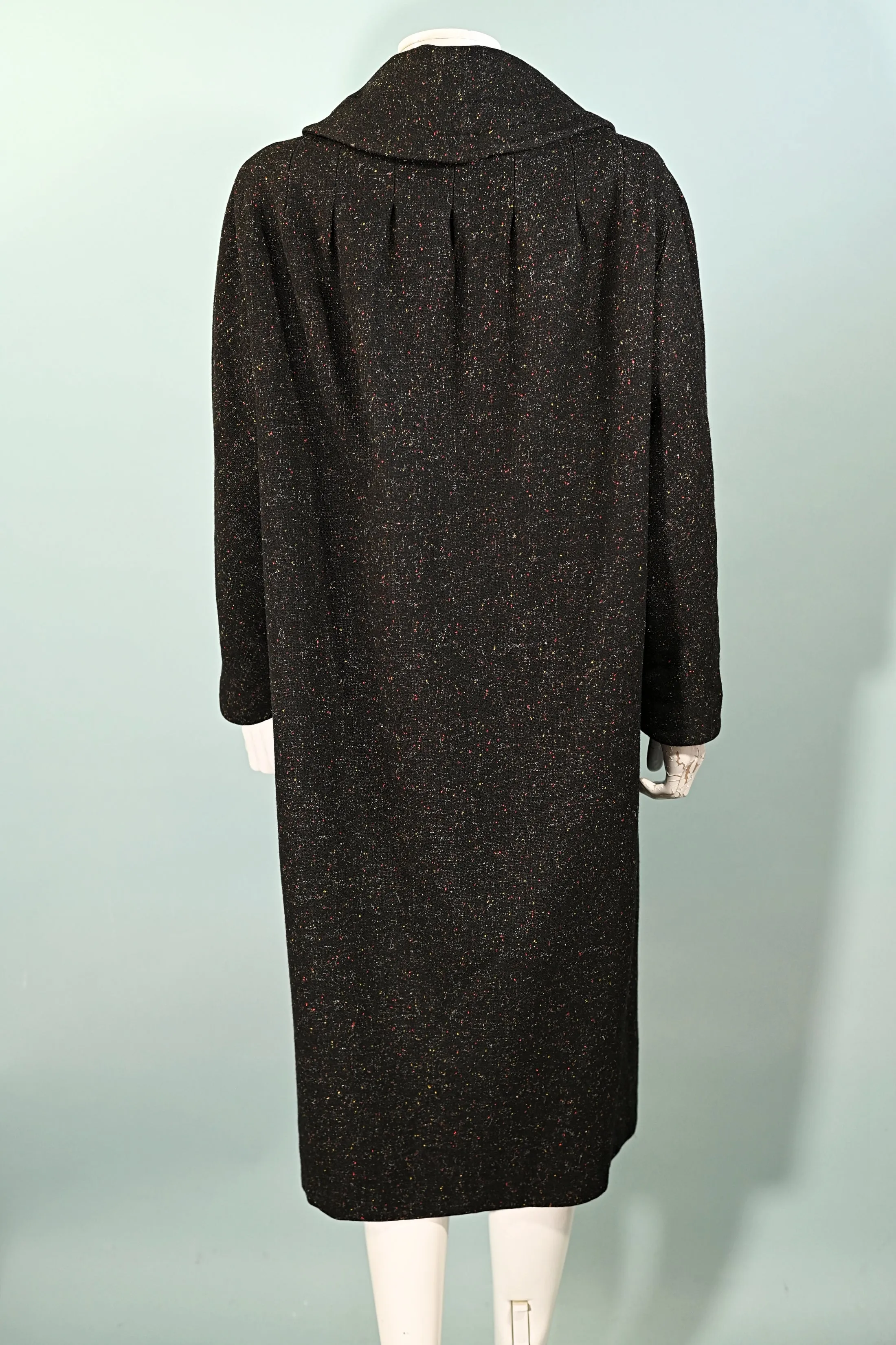 Vintage 50s Black Flecked Wool Coat, Relaxed Fit L/XL