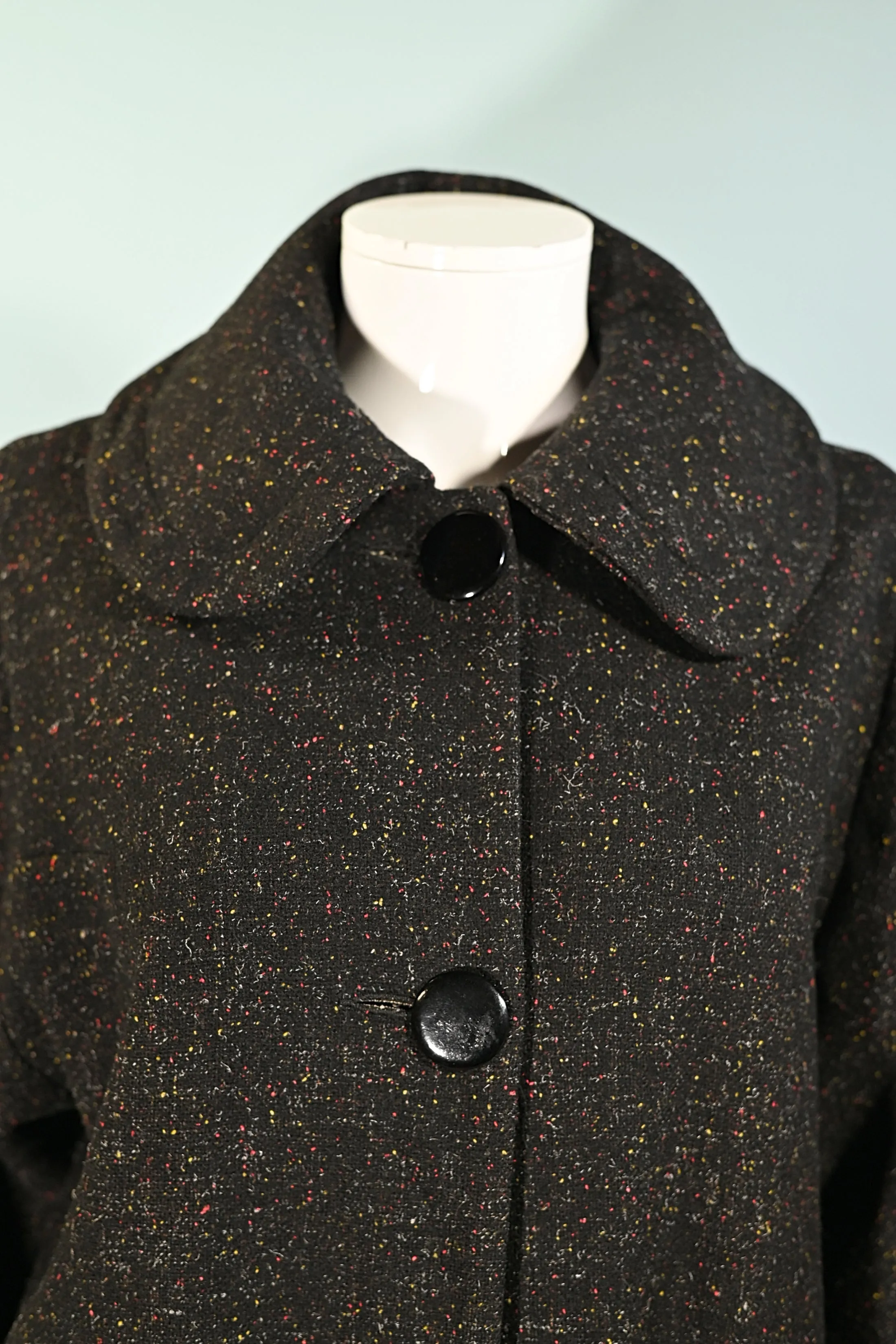 Vintage 50s Black Flecked Wool Coat, Relaxed Fit L/XL