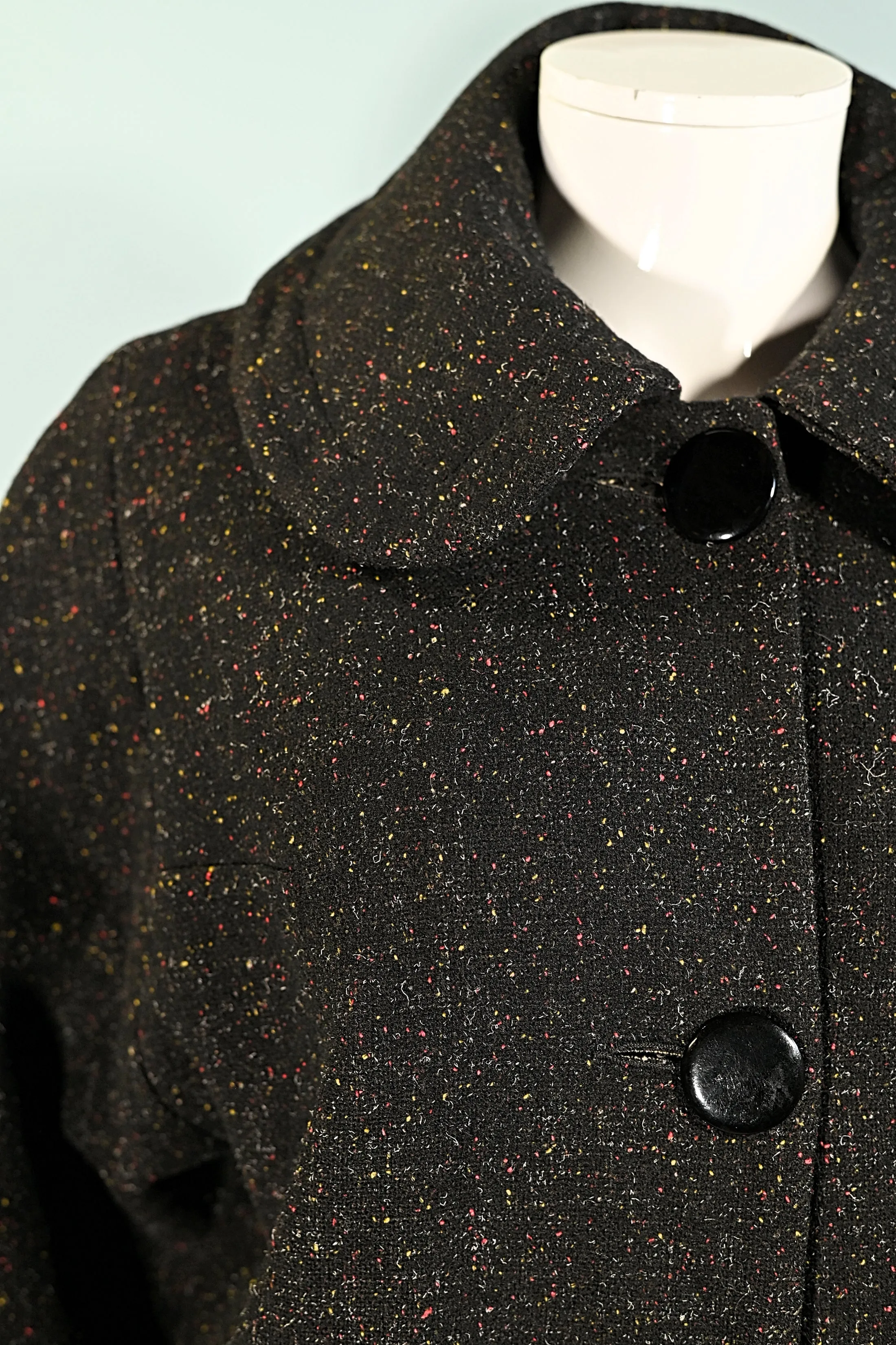 Vintage 50s Black Flecked Wool Coat, Relaxed Fit L/XL