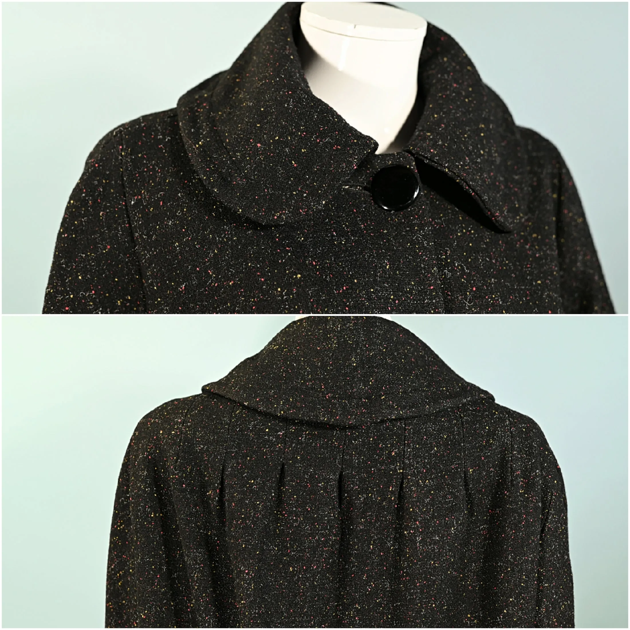 Vintage 50s Black Flecked Wool Coat, Relaxed Fit L/XL