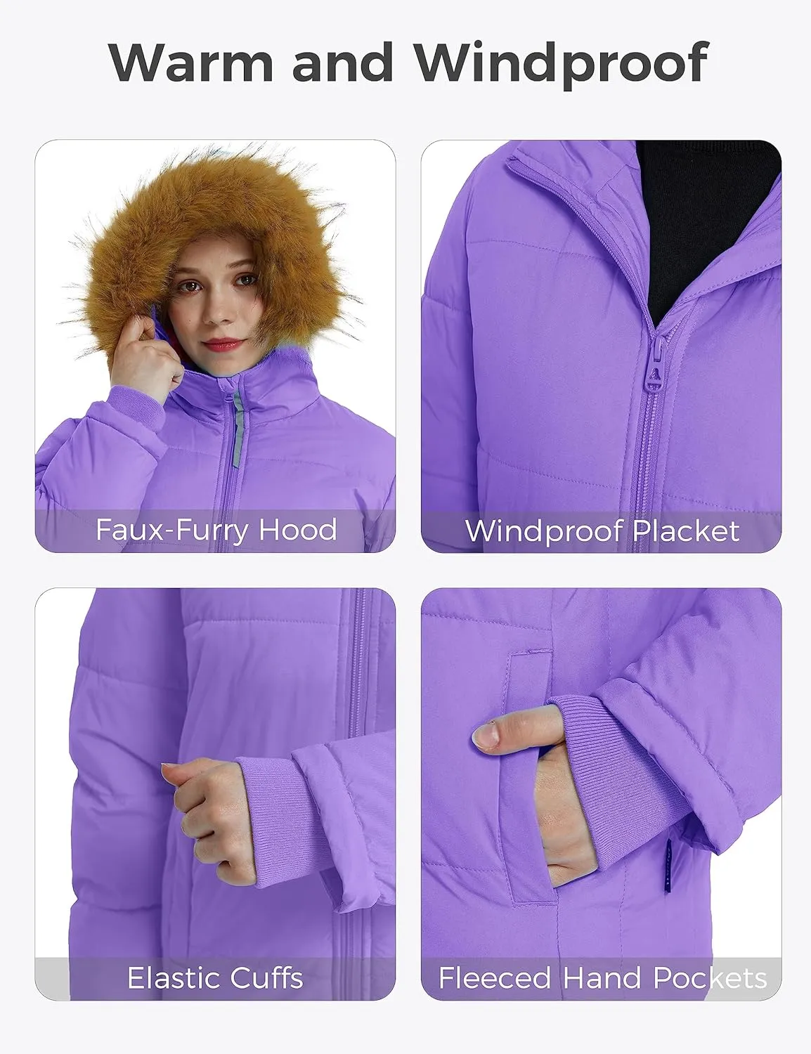 wantdo Girls' Winter Coat Warm Waterproof Puffer Jacket with Removable Faux Fur Hood