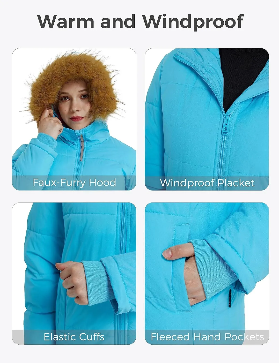 wantdo Girls' Winter Coat Warm Waterproof Puffer Jacket with Removable Faux Fur Hood