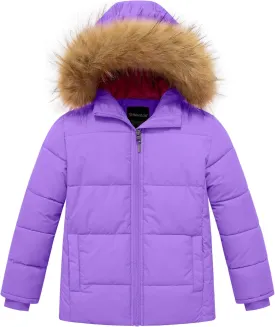 wantdo Girls' Winter Coat Warm Waterproof Puffer Jacket with Removable Faux Fur Hood