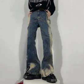 Washed Men's Jeans Vintage Patchwork Contrast Color Male Denim Flare Pants American Style Men Wear Spring 9C4891