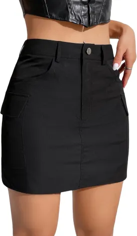 WDIRARA Women's High Waist Button Casual Mini Cargo Skirt with Pockets