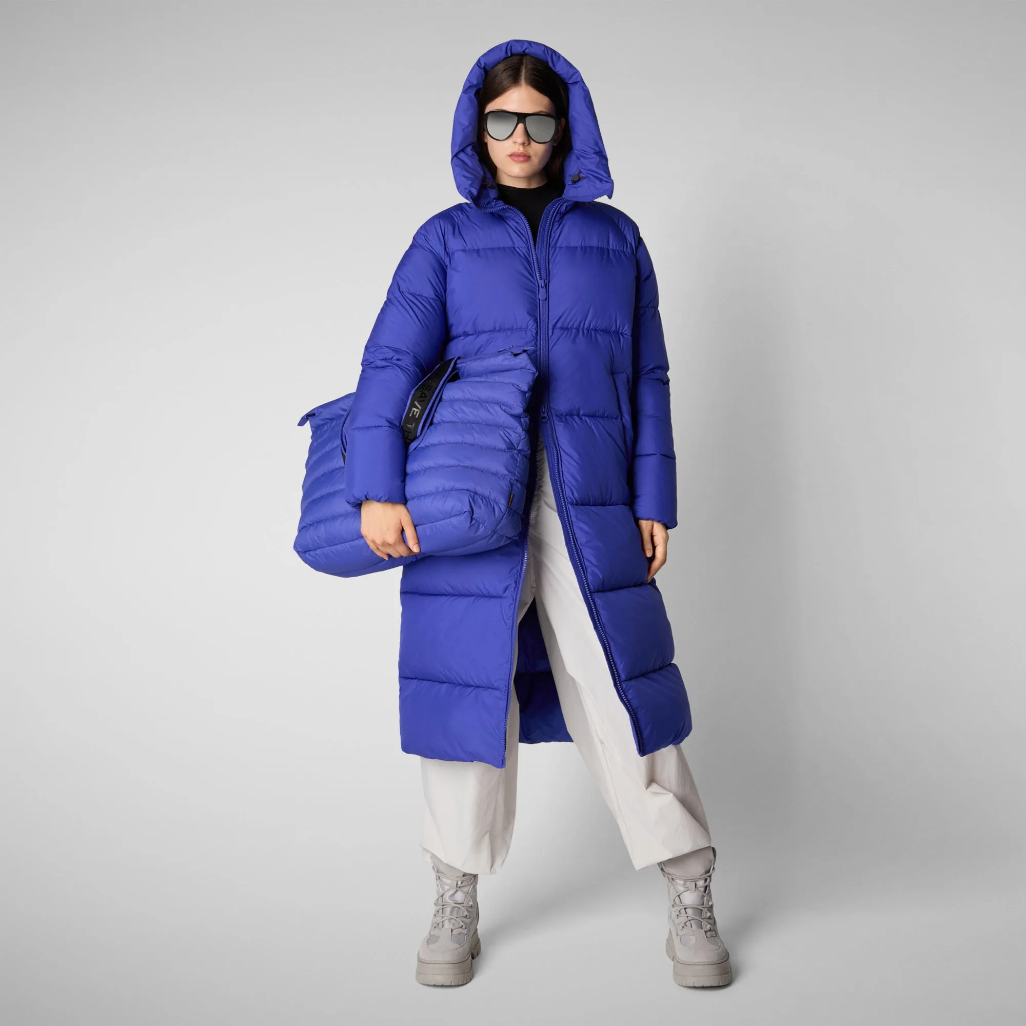 Woman's animal free hooded puffer jacket Janis in gentian blue