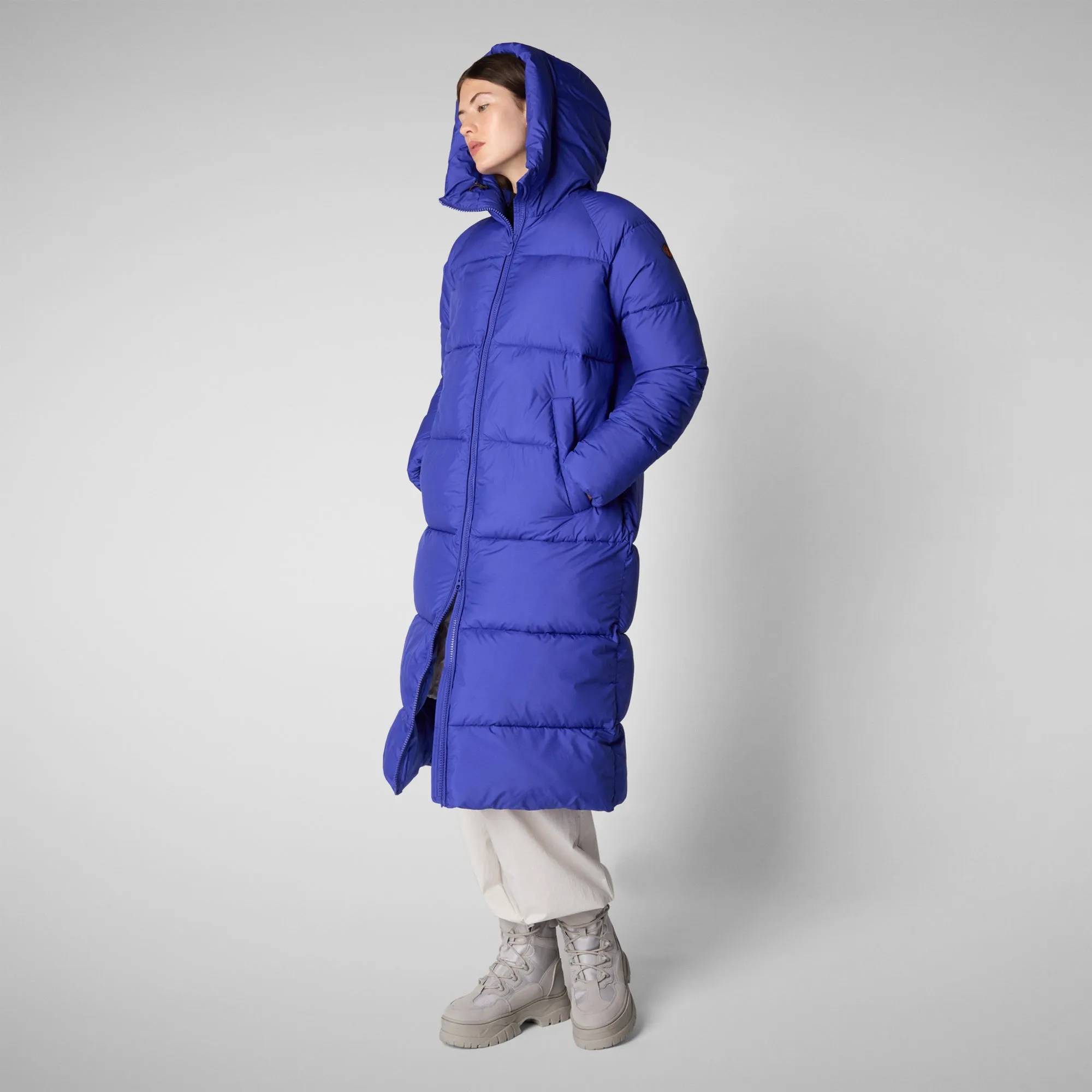 Woman's animal free hooded puffer jacket Janis in gentian blue