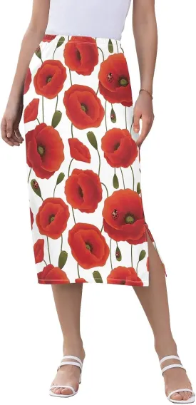 Women Midi Skirt Weekend Casual Side Slit Summer Skirt S-XXL