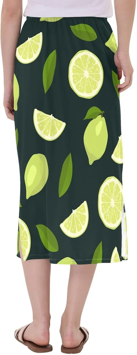 Women Midi Skirt Weekend Casual Side Slit Summer Skirt S-XXL