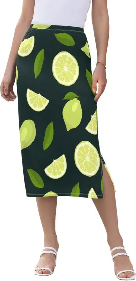 Women Midi Skirt Weekend Casual Side Slit Summer Skirt S-XXL