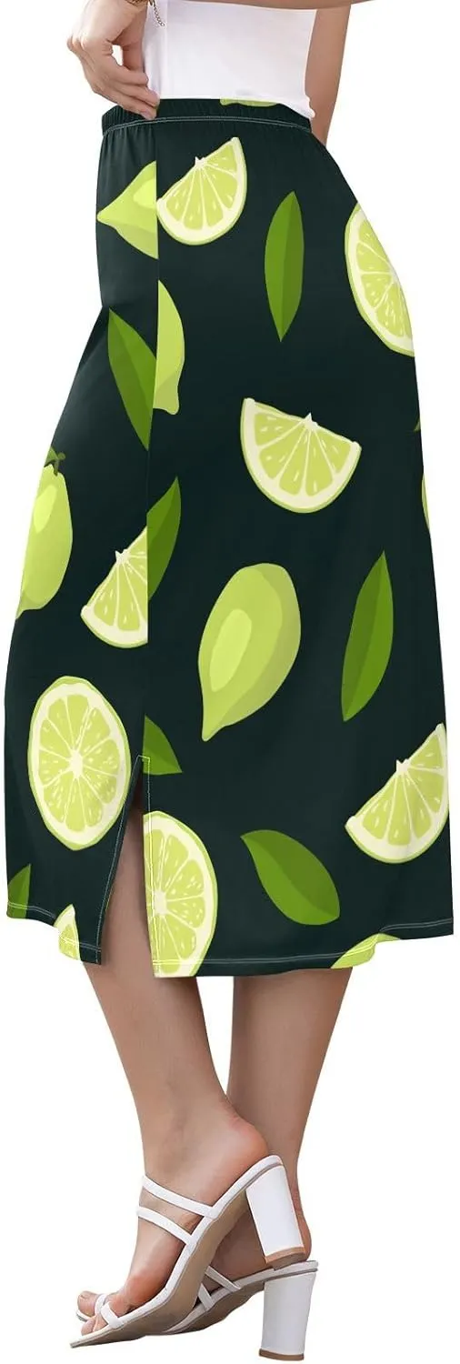 Women Midi Skirt Weekend Casual Side Slit Summer Skirt S-XXL