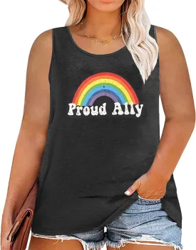 Women Plus Size Gay Pride Shirt LGBT Pride Tank Tops Love Wins Lesbian Equality Tees Rainbow Gay Ally Sleeveless Tops(2-5X)