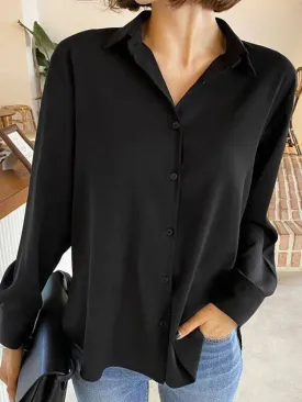 Women Shirts Fashion Korean Button Up Long Sleeve Spring Loose Elegant Ladies Blouse Black Solid Fall Tops