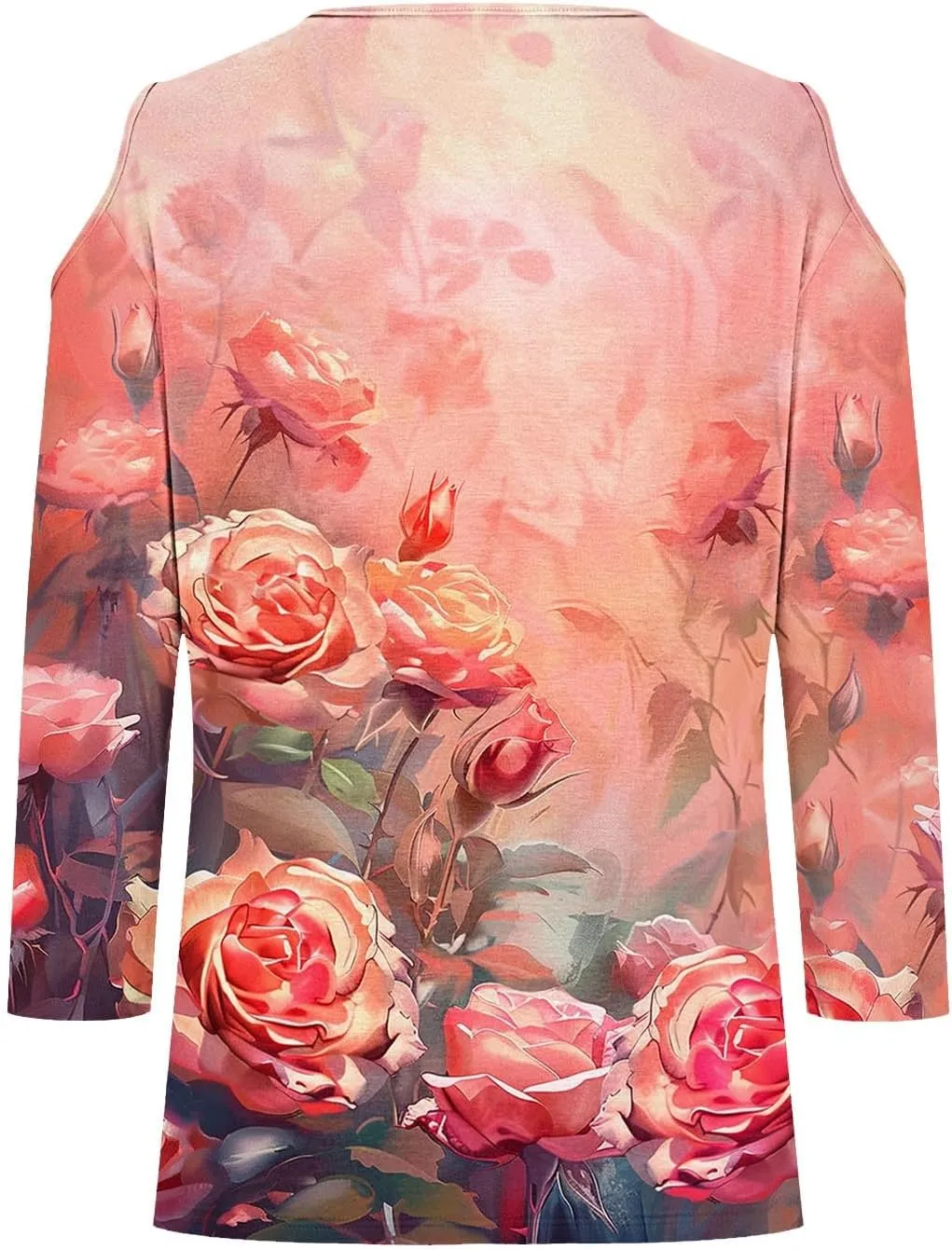 Womens 3/4 Sleeve Cold Shoulder Tops V Neck Vintage Floral Shirts Casual Shirts Dressy Blouse Trendy Tshirts Cute Tees