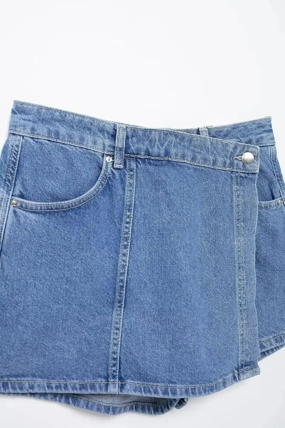 Women's Casual Solid Denim Short Shirt Asymmetric Denim Skirt Suit