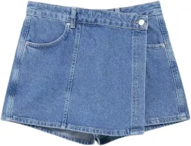 Women's Casual Solid Denim Short Shirt Asymmetric Denim Skirt Suit