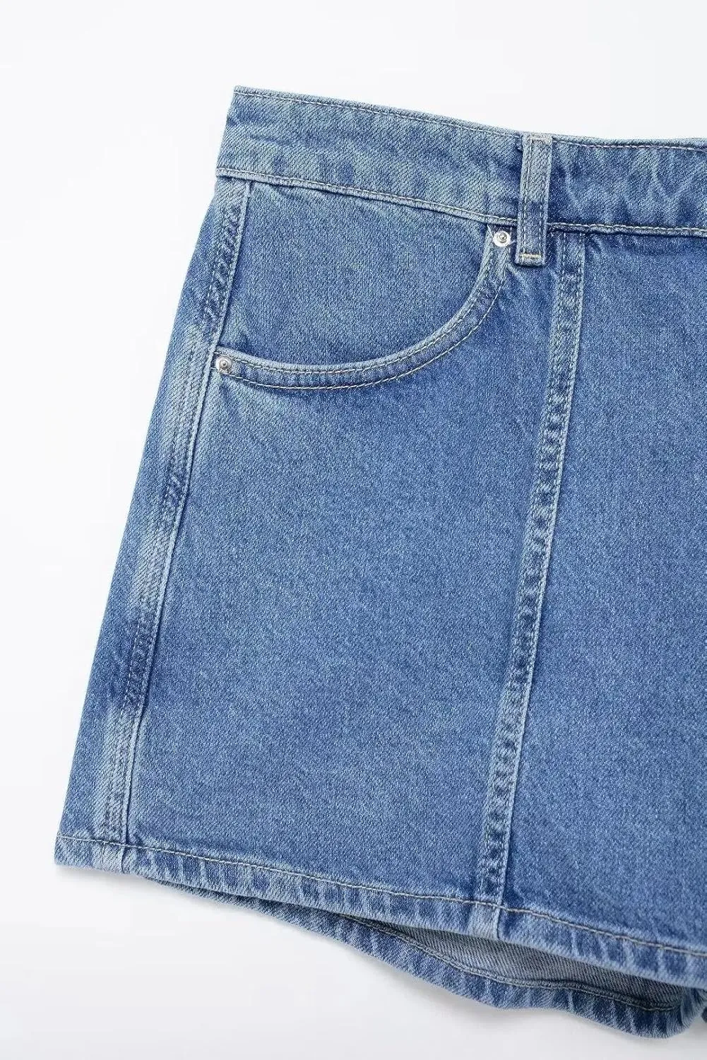 Women's Casual Solid Denim Short Shirt Asymmetric Denim Skirt Suit