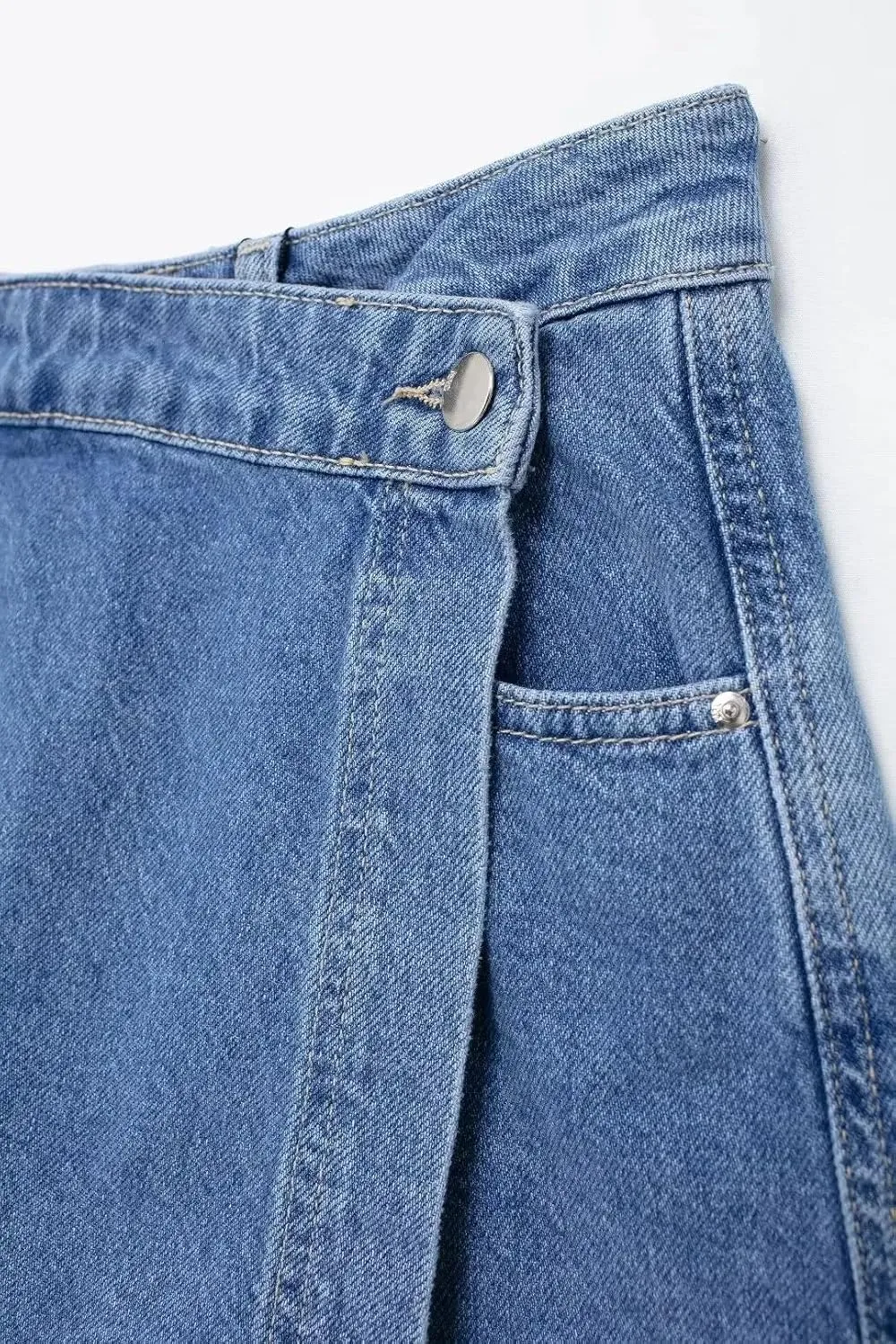 Women's Casual Solid Denim Short Shirt Asymmetric Denim Skirt Suit