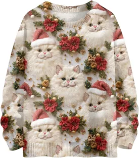 Womens Christmas Knit Sweaters Holiday Crewneck Sweatshirts Xmas 3D Graphic Gnomes Santa Shirt Winter Long Sleeve Tops