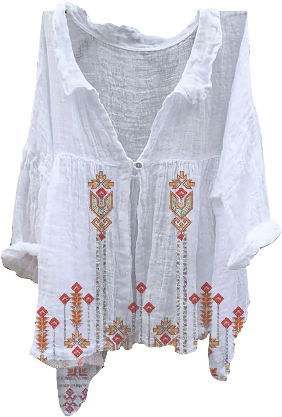 Womens Long Sleeve Button Down Long Sleeve Cotton Linen Tops for Women Loose Fit V Casual Collared Blouses Loose Fit
